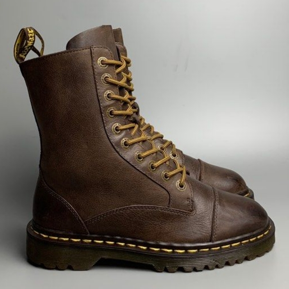 RARE Dr. Doc Martens JUSTYNA 10-Eye Crazy Horse Leather Boots Zipper 8 US Brown - Picture 2 of 16